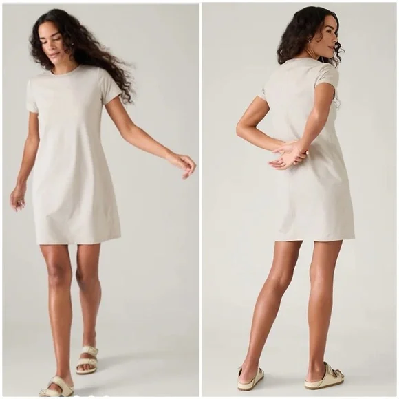 Athleta | Dresses | Athleta Essential Tee Dress Large Neutral Taupe Supima  Cotton Travel Casual 24 | Poshmark